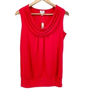 NEW‎ Worthington Womens Stretch Sleeveless Drape Cowl Neck Top Cabaret Red S